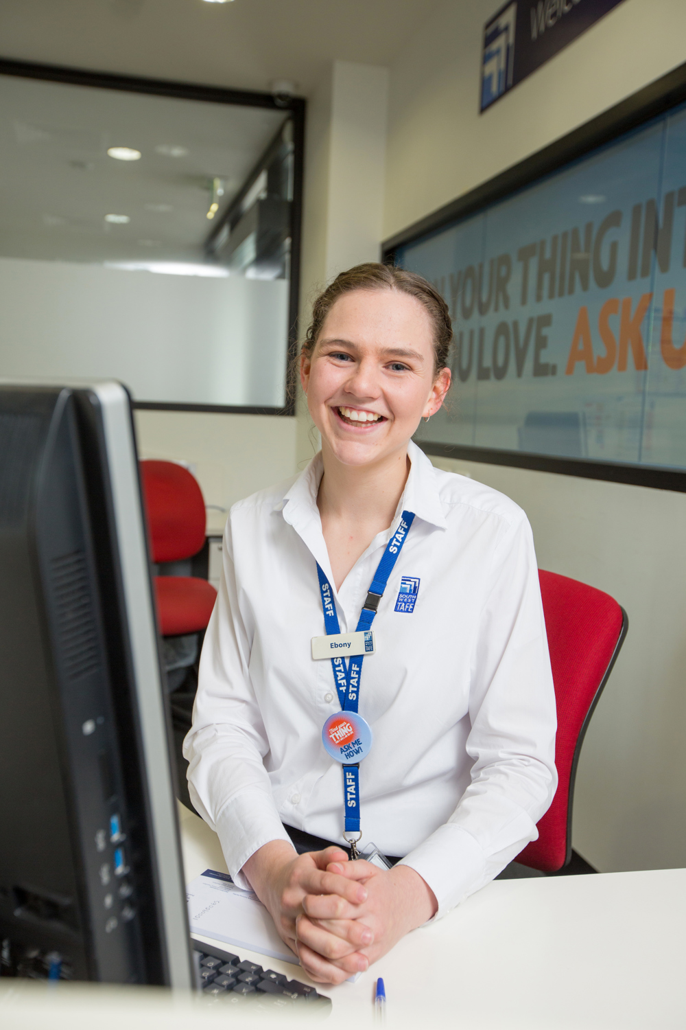 Ebony completed a Certificate III in Business traineeship as a customer service officer at South West TAFE before successfully gaining full-time employment earlier this year.